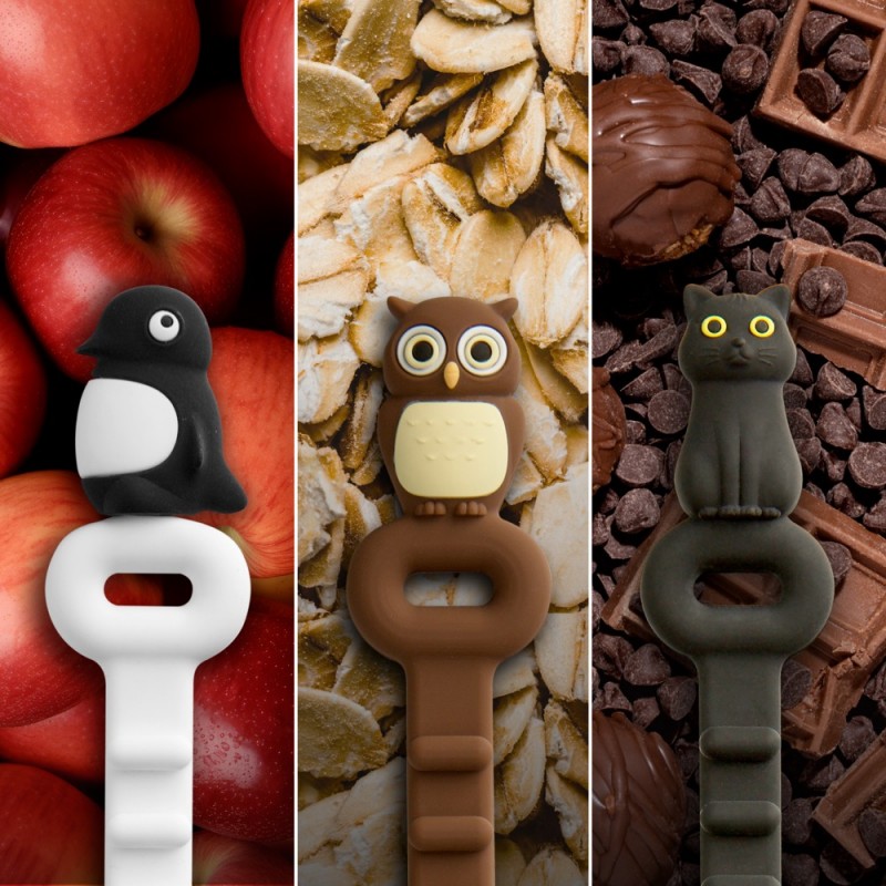 企鵝小丸 守護需冷藏的食物 貓頭鷹衛斯 守護沖泡的熱飲 喵喵貓 守護令人難忘的巧克力