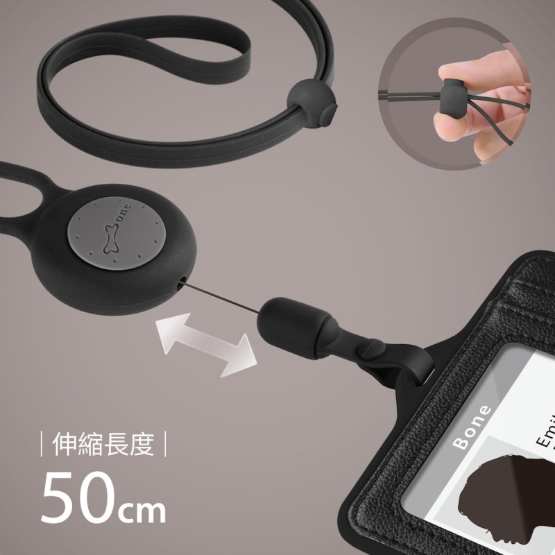 頸掛伸縮識別證套-真皮黑