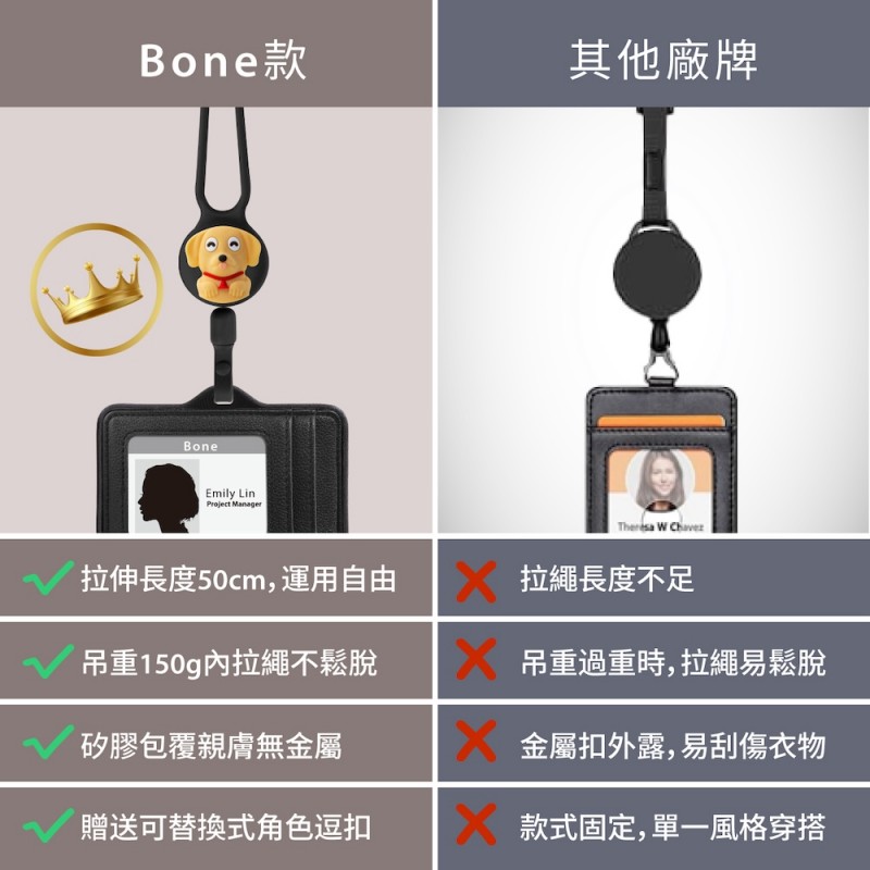 頸掛伸縮識別證套-真皮黑-熊讚