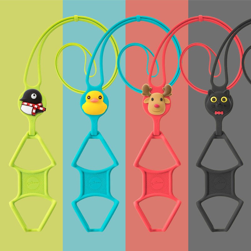 頸掛手機綁 Lanyard PhoneTie 矽膠手機掛繩四種造型角色 企鵝小丸 派提鴨 麋鹿先生 喵喵貓