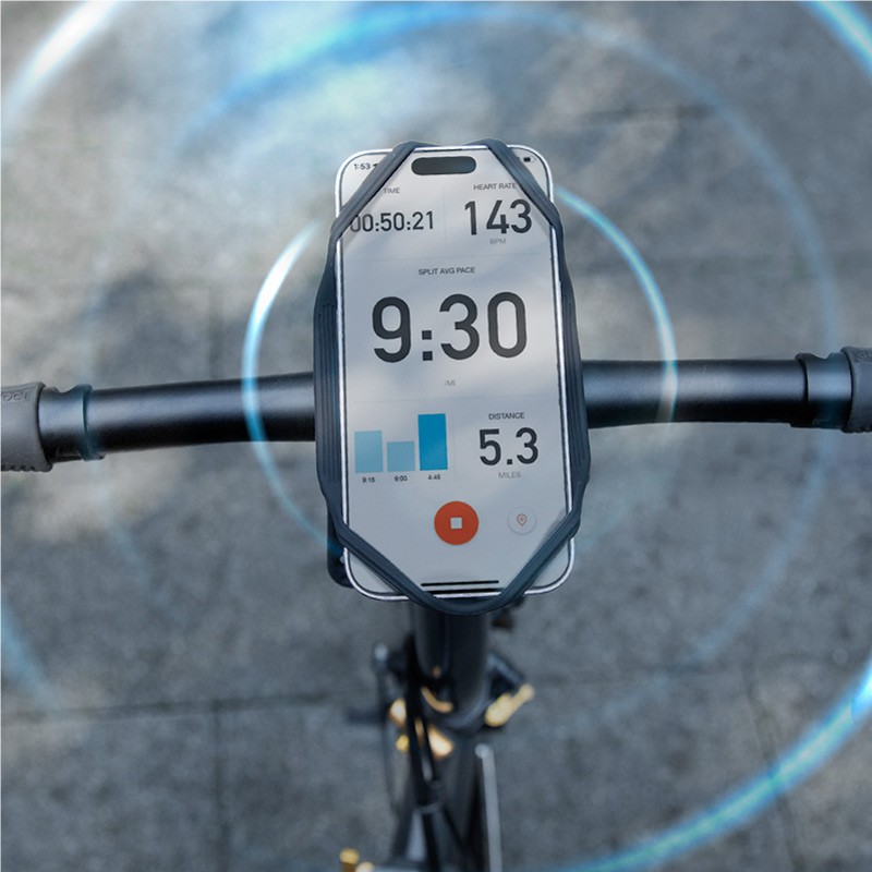 矽膠防震彈性設計，分散騎行震動保護手機不震傷；柔軟矽膠，不刮傷車架保護手機