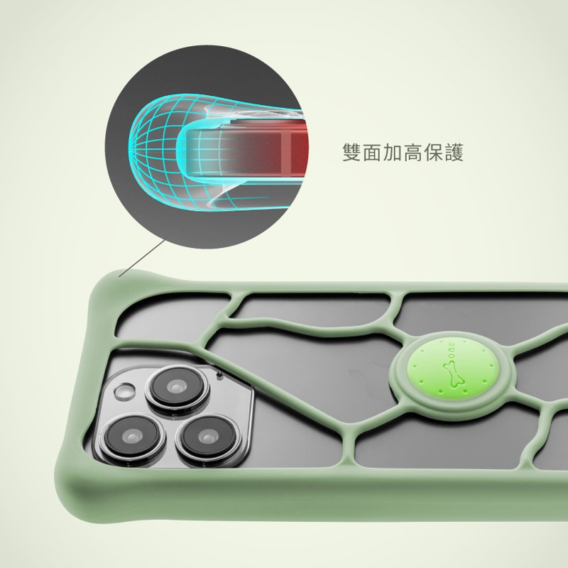 原創四角泡泡防撞設計，有效分散衝擊力道，減緩手機摔落的撞擊