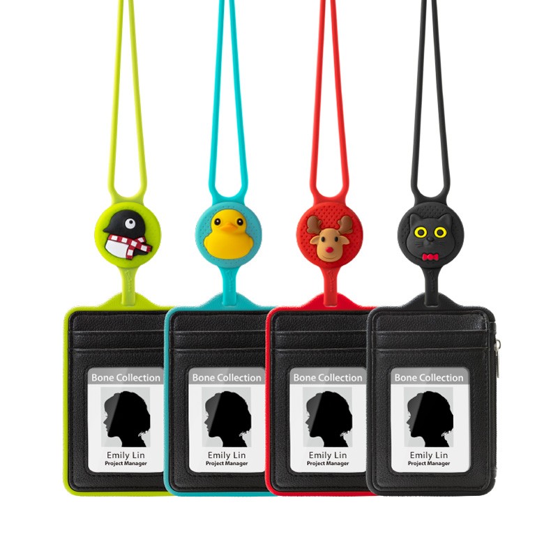 頸掛識別證套-真皮黑-感應逗扣(一卡通)