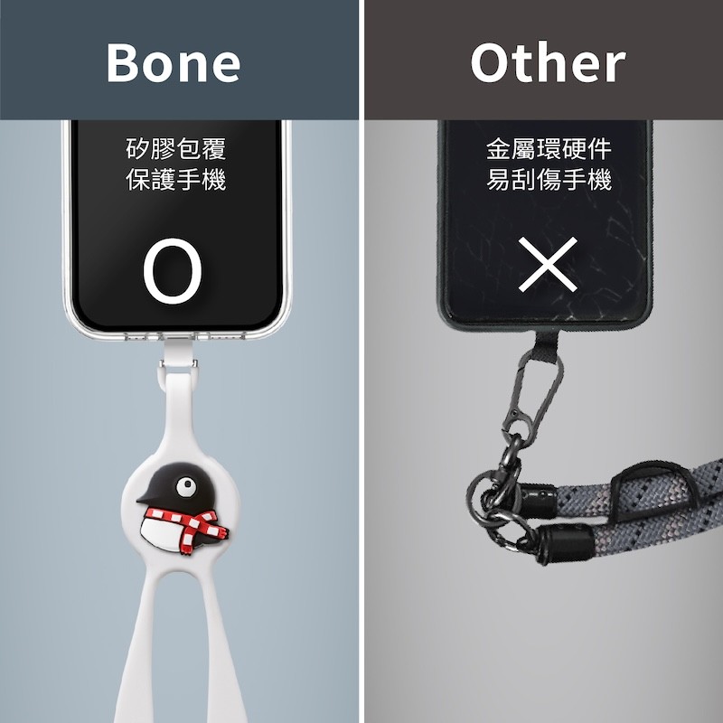 環扣包覆設計，無金屬扣具，不刮傷手機及手機殼