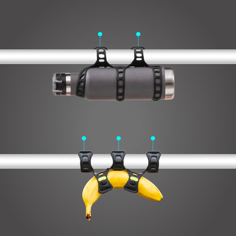 單車隨行綁可2點或3點綁附固定在車管，並將物品放置車管上方或下方，綁水壺或是香蕉都可以