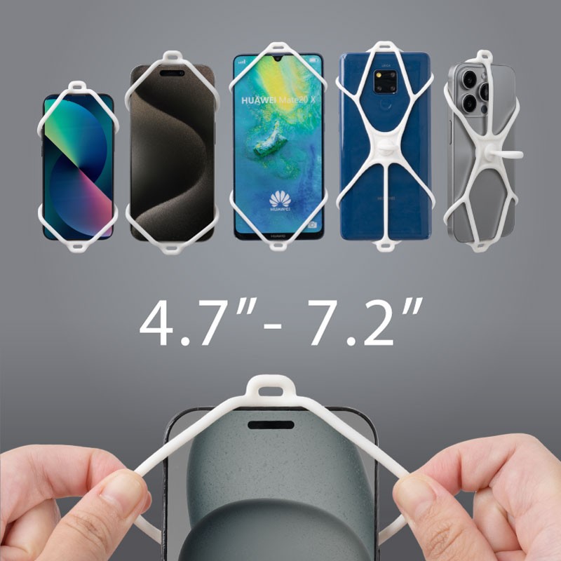 綁繩不對稱雙層造型，立體綁繩更容易安裝，適用4.7 - 7.2吋手機，提供側邊鏡頭、中間鏡頭可選用，免拆手機殼也可使用
