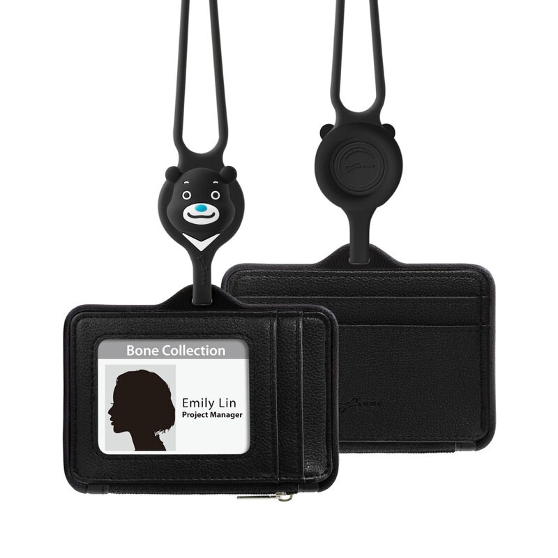 頸掛識別證套-熊讚-真皮黑