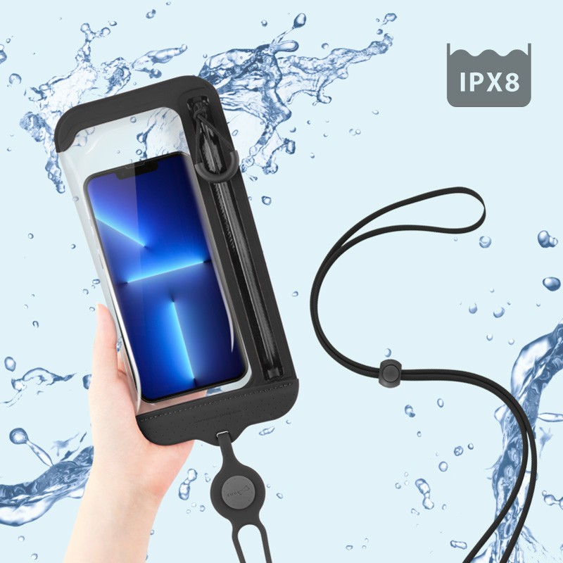 蹦克設計的防水手機袋，密閉防水保護手機不怕水；頸掛與斜背兩種選擇，可瞬間拿取手機隨時使用，隨行輕便攜戴；側邊拉鍊設計，手機快速好拿取