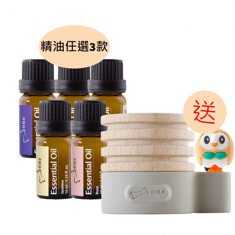 【超值賣場】精油任選3入 鼠尾草/洋甘菊/玫瑰/檀香/茉莉 再贈原木擴香台-木木梟