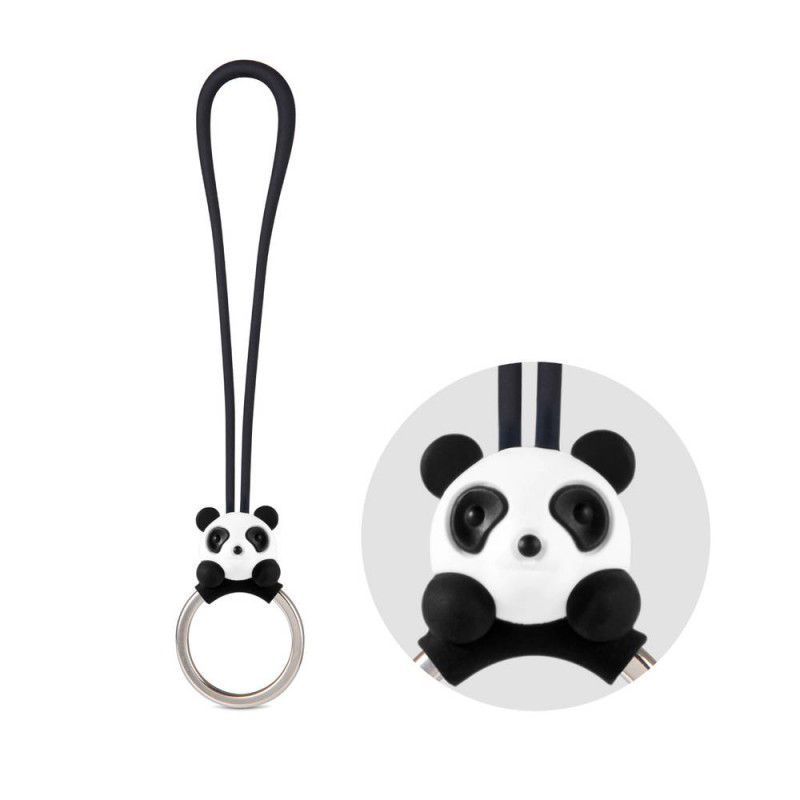 貓熊吊繩鑰匙圈-黑