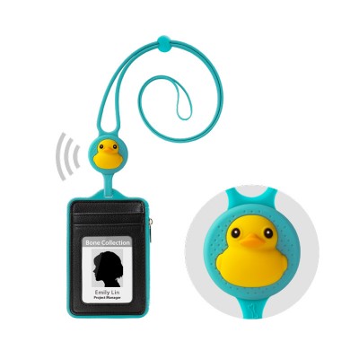 頸掛識別證套-真皮黑-感應逗扣(一卡通)