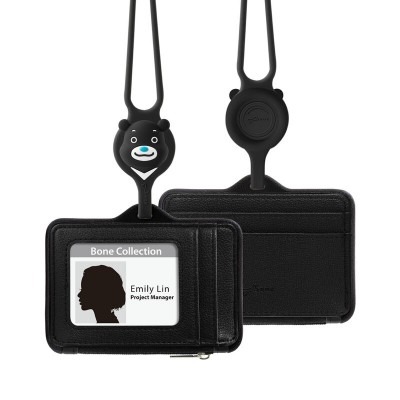 頸掛識別證套-熊讚-真皮黑