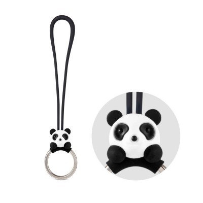 貓熊吊繩鑰匙圈-黑