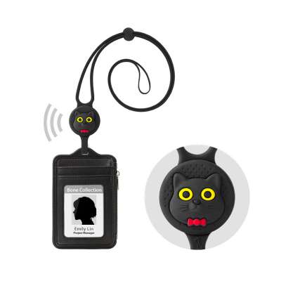 頸掛識別證套-真皮黑-感應逗扣(一卡通)