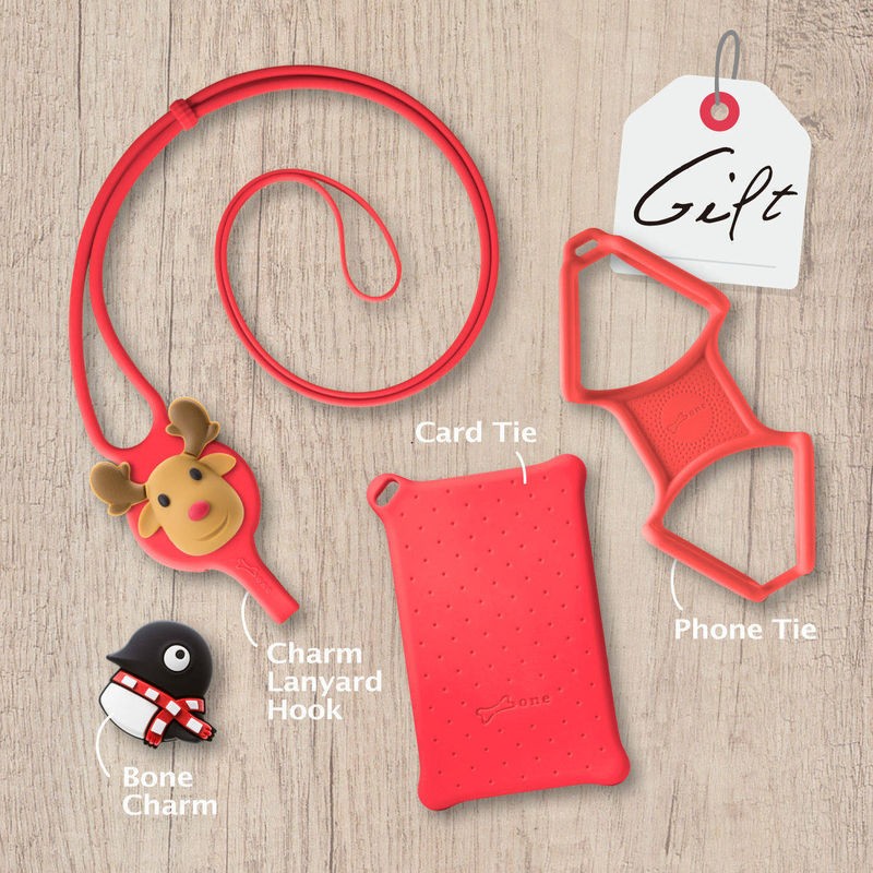 Bone Lanyard ギフト セット スマホ ストラップ ケース付  (ネック + ハンド) レッド (赤)
